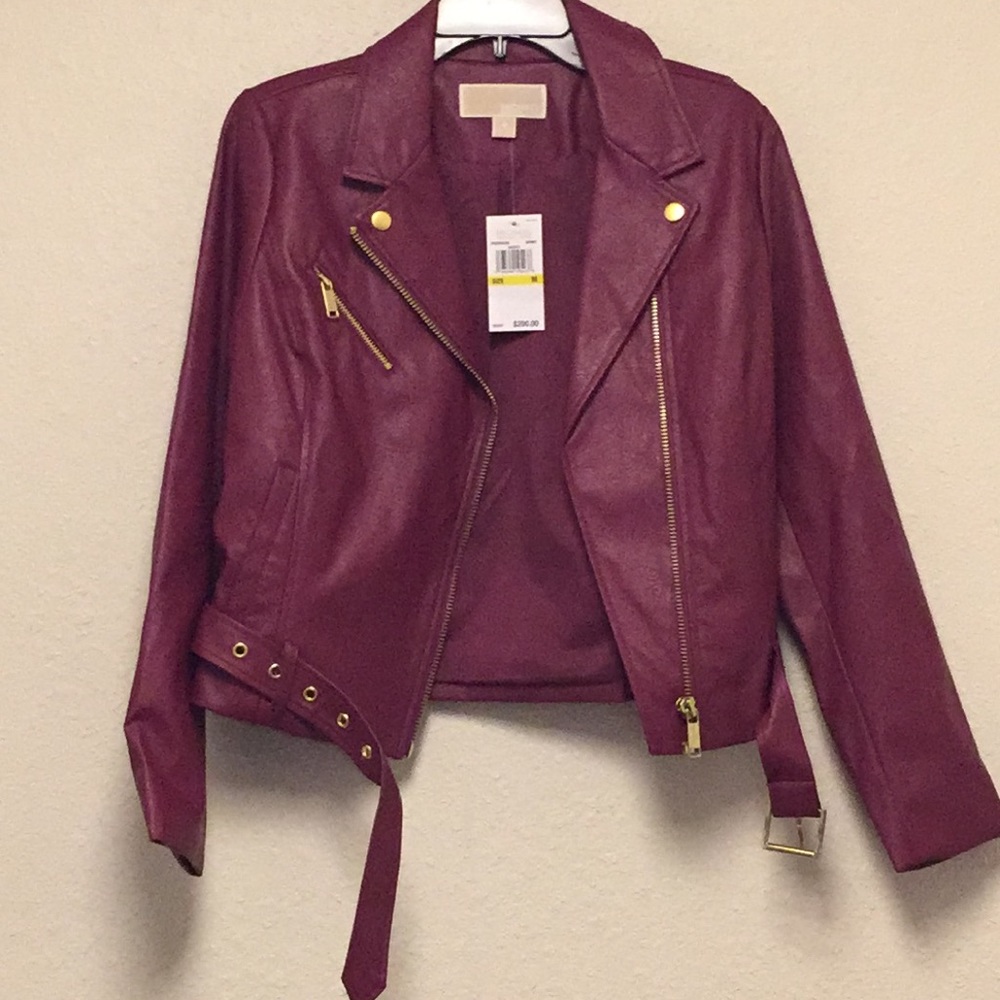 NWT M Michael Kors Faux Leather Jacket in red-pink